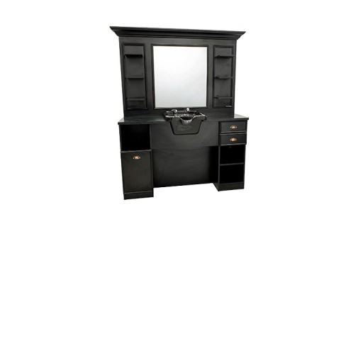 BANSA - Styling Einheit & Arbeitsplatz Vintage Friseur - Holz, Spiegel, Waschbecken, Stauraum