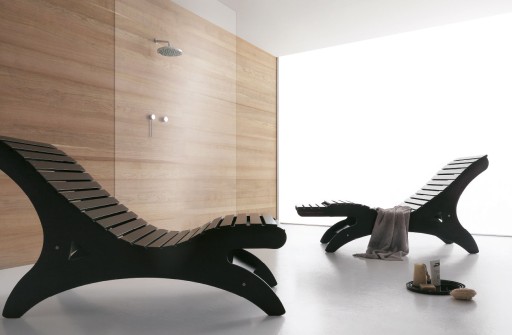 Chaise Longue Sayuri, Birkenholz, Ahorn oder Wengé, verstellbare Kopfstütze, Pulldown-Fußstütze